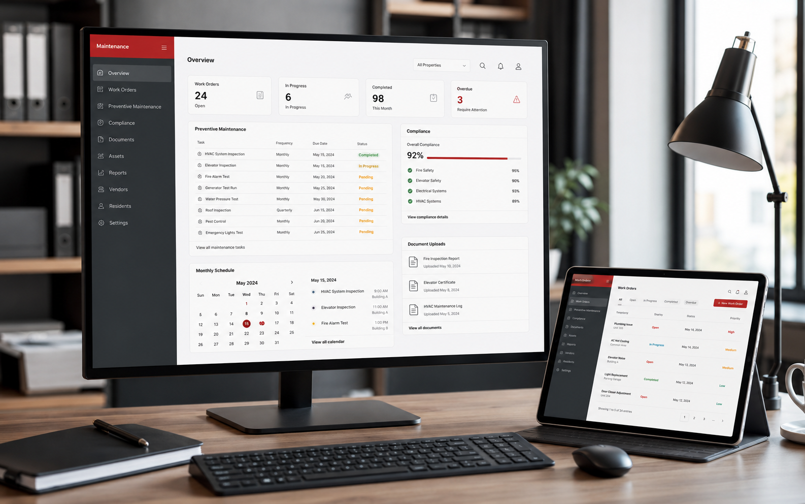 Dashboard de manutenção preventiva e conformidade do condomínio